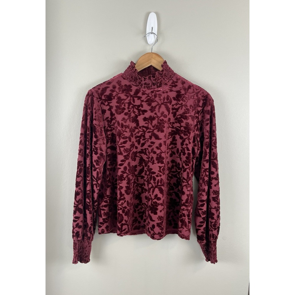 Maurice's Women's‎ Sz Medium Burgundy Velvet Burnout Blouse Valentines Day